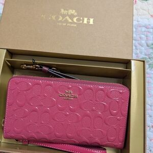 Coach Pink Signature Leather Zip Wristlet